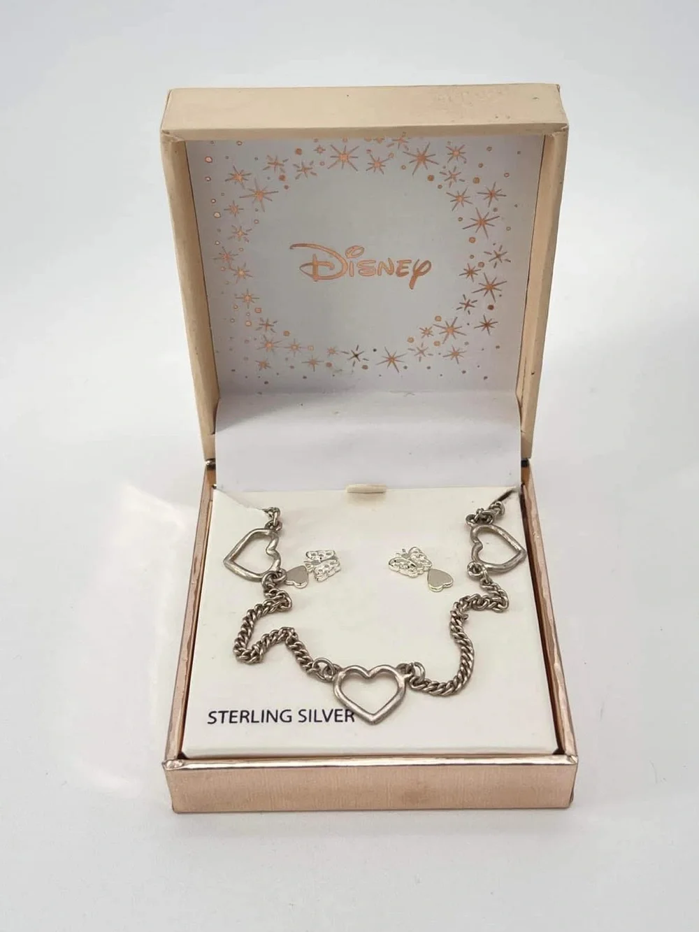 Disney Minnie Mouse Sterling Silver Open Heart Choker Charm Necklace W Earrings